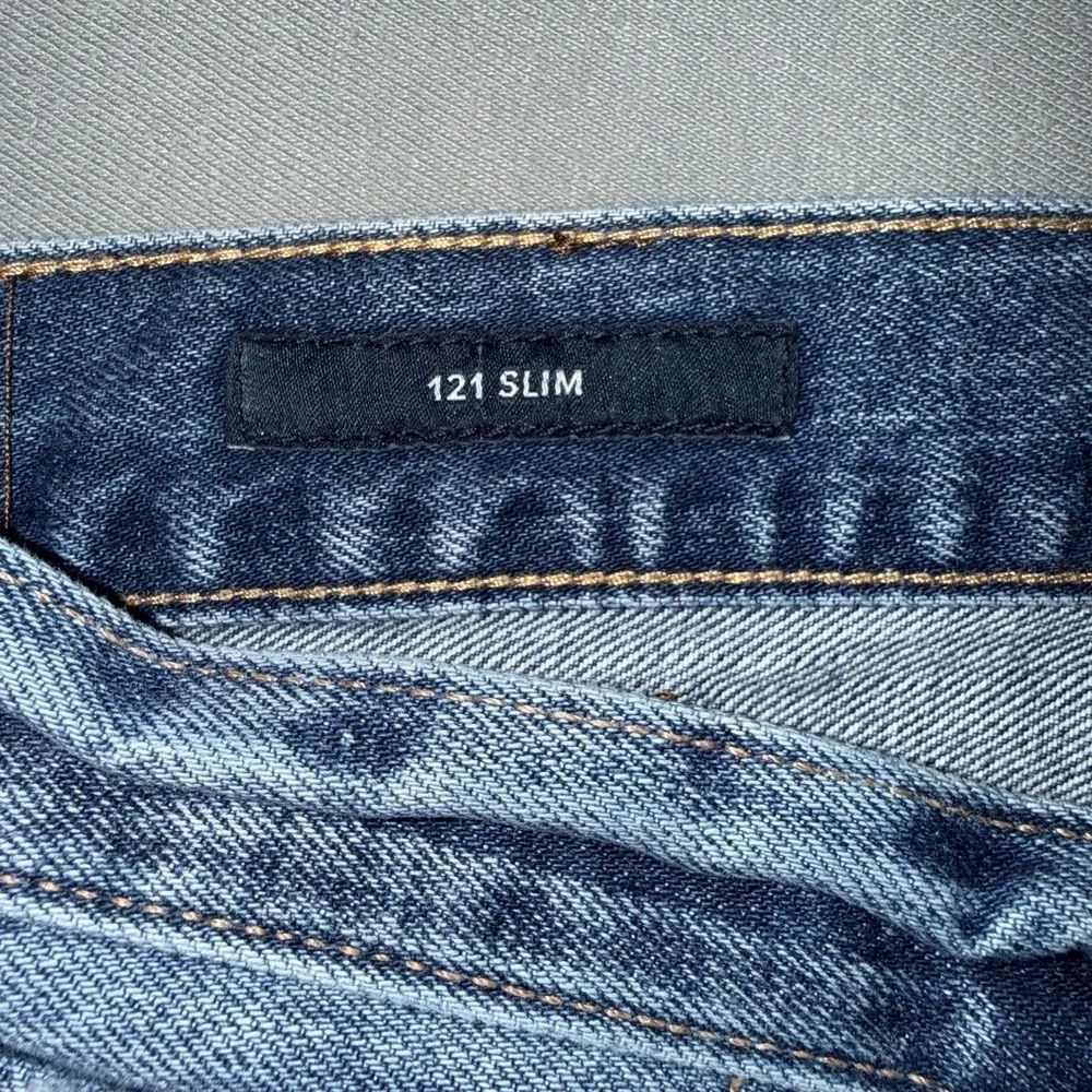 Men's Lucky Brand 121 Slim Straight Stretch Distressed Jeans Blue Size 36x32